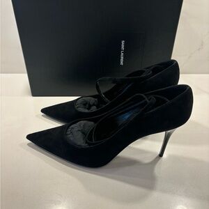 Saint Laurent Black Suede Ankle Strap Heels